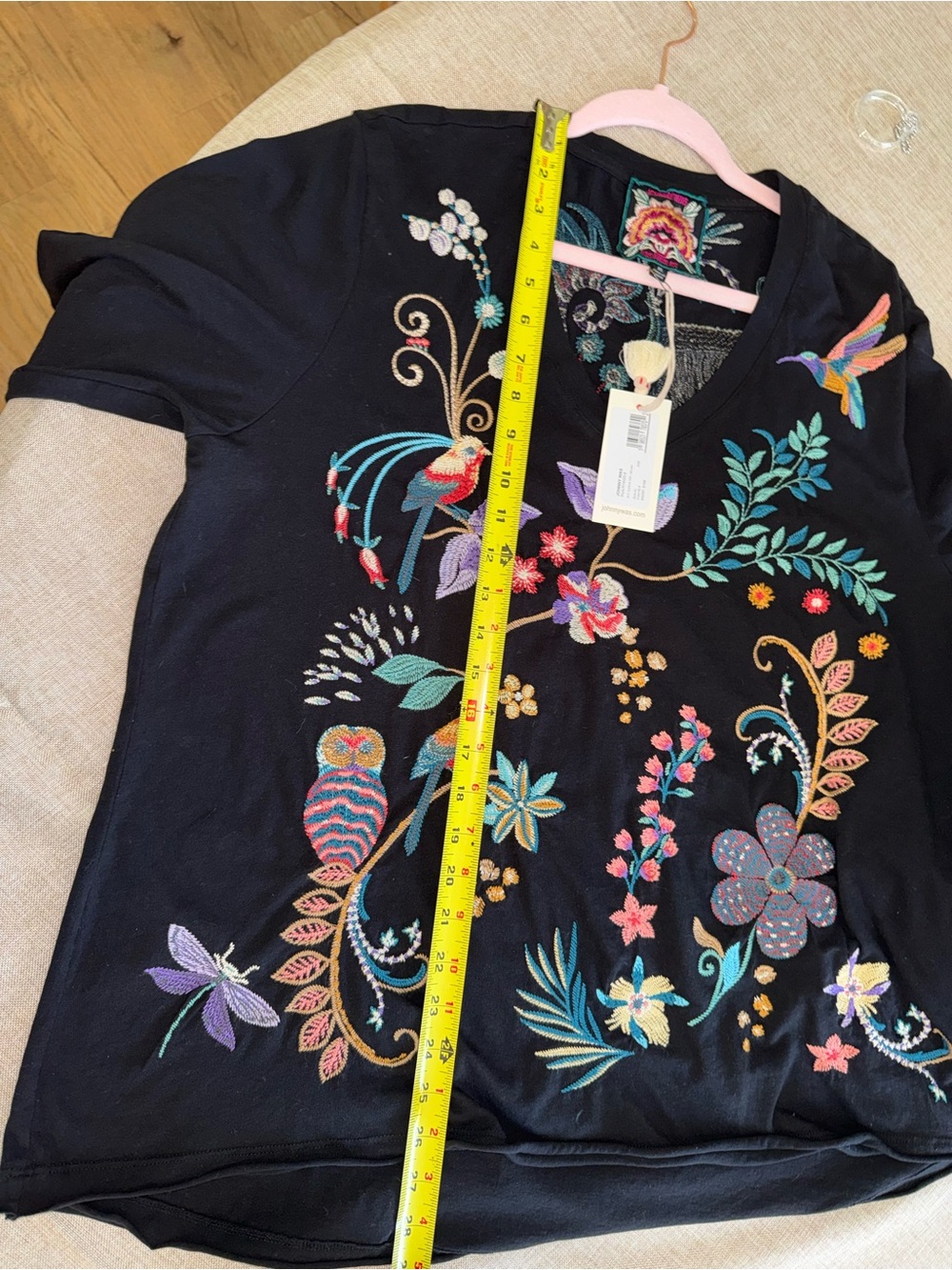 Johnny Was Heavily Embroidered V-Neck Long-Sleeve Top with Multicolor Designs - Picture 9 of 12
